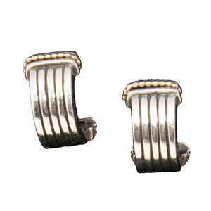 Lagos Caviar Sterling Silver 18k Yellow Gold Huggie Hoop Earrings 10g Signed